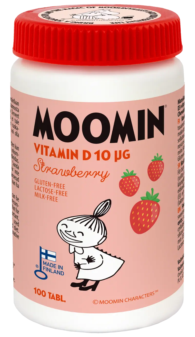 Moomin D-vitamiini 10ug mansikka purutabletti 100kpl
