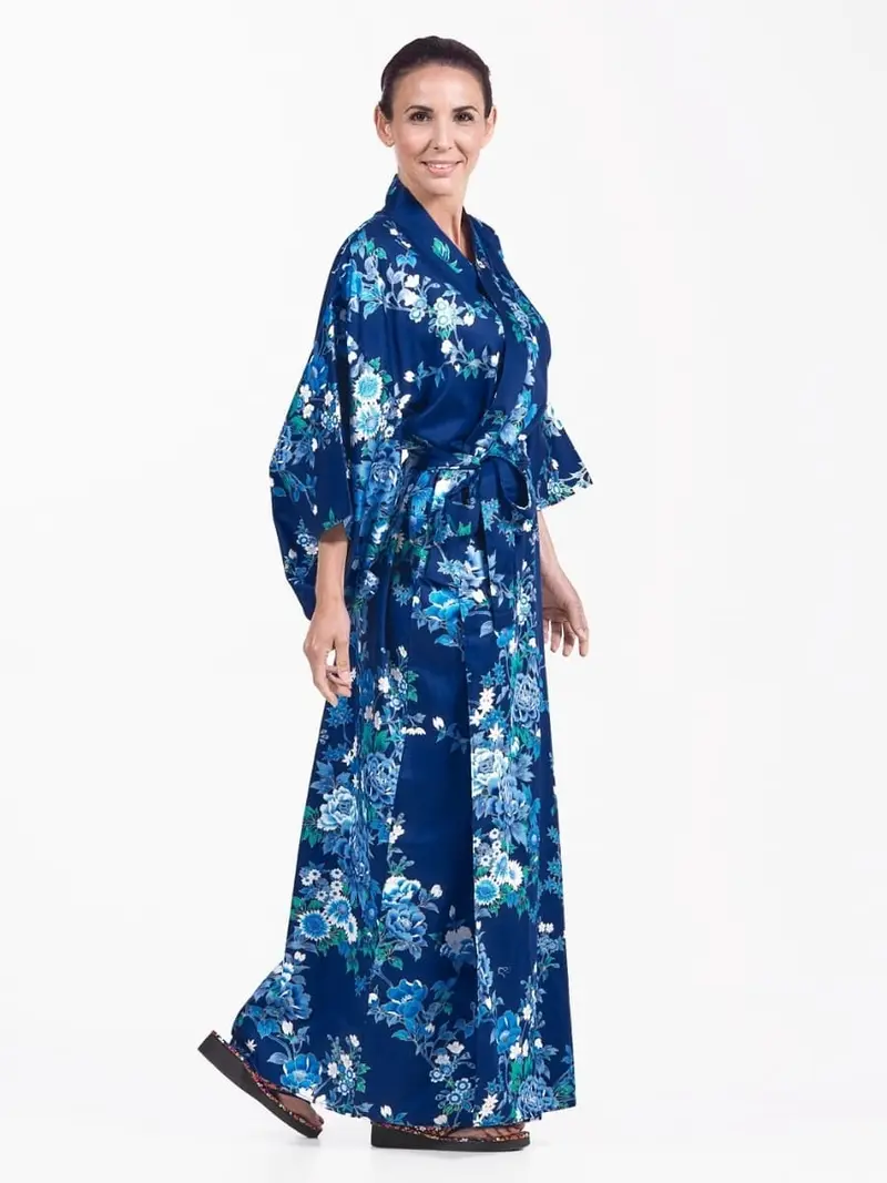Naisten japanilainen Kimono Sininen Hana