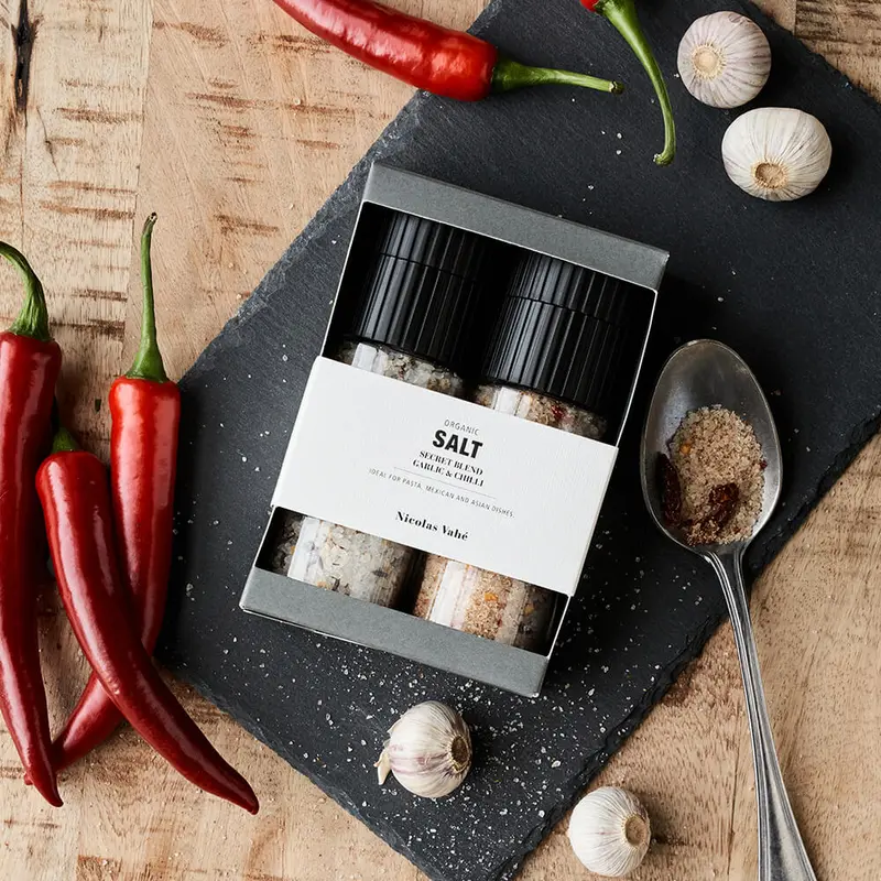 Nicolas Vahé lahjapakkaus Secret Blend ja valkosipuli&chili suola