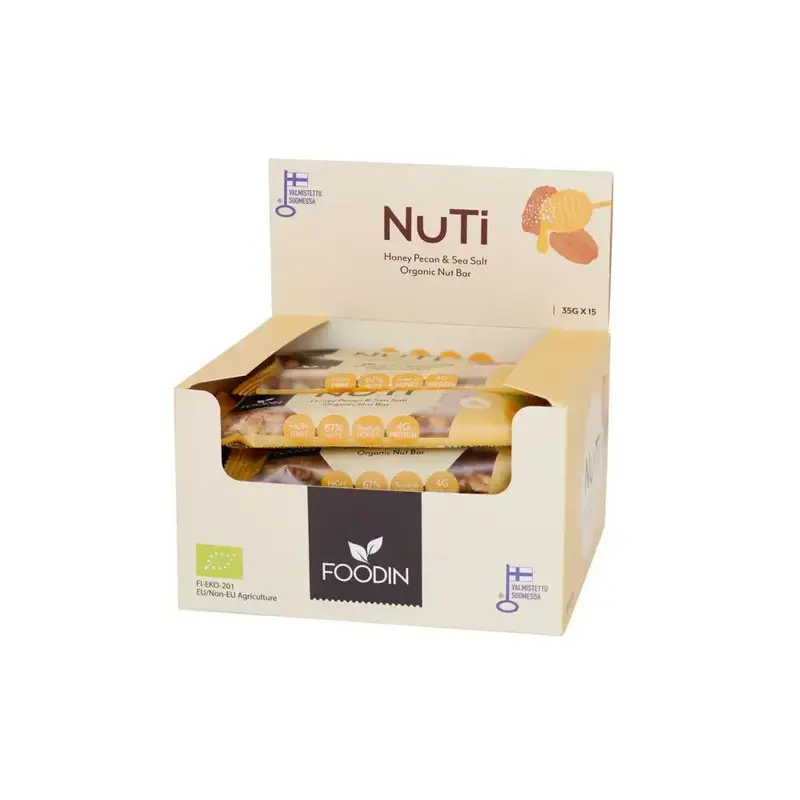NUTI Honey, Pecan & Sea Salt, Luomu 35g x 15kpl, Foodin - Päiväys 11/26