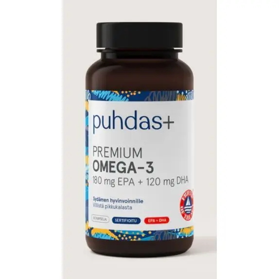 Omega-3 Premium EPA 180mg DHA 120mg 160 kaps, Puhdas+