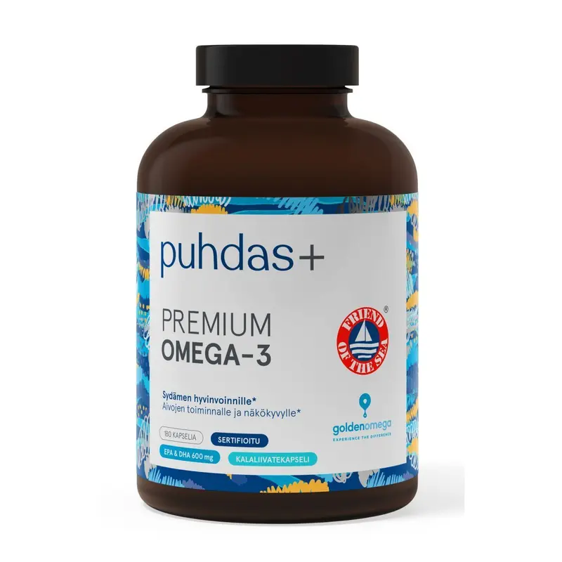 Omega-3 Premium EPA 360mg DHA 240mg 180 kaps, Puhdas+