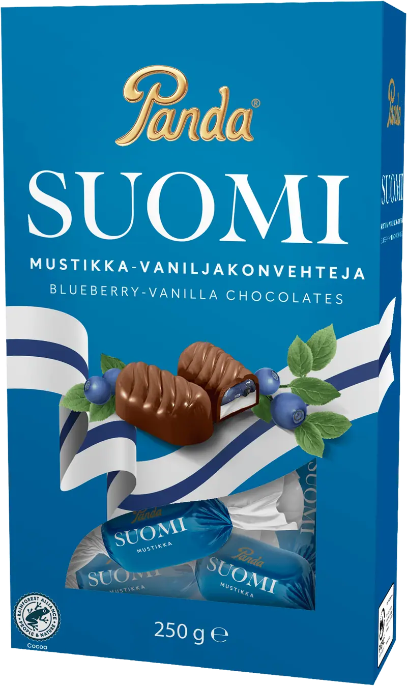 Panda Suomi mustikka vanilja suklaakonvehti 250g