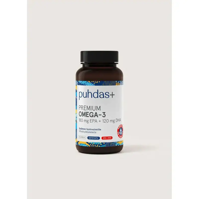 Premium Omega-3 180 mg EPA + 120 mg DHA 80 kaps, Puhdas+