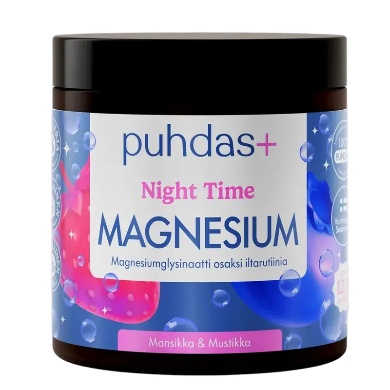 Puhdas+ Night Time Magnesium Mansikka-Mustikka