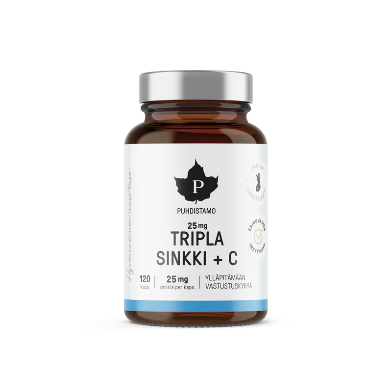 Puhdistamo Tripla Sinkki + C 25 mg 120 kapselia