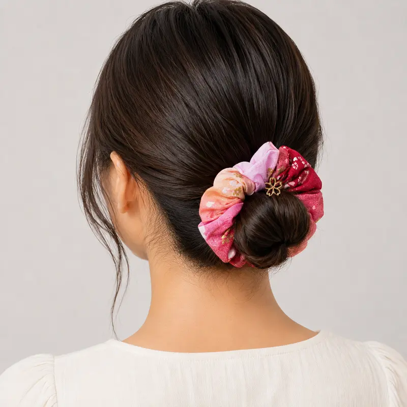 Scrunchie-hiuslenkki Japanilaista Kangasta Vaaleanpunainen