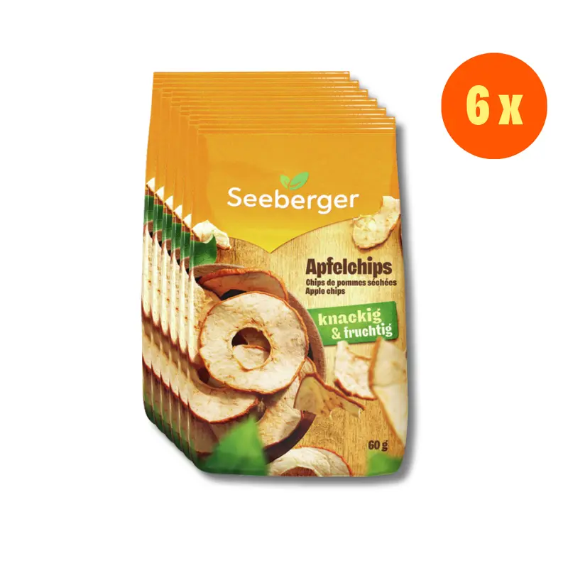 Seeberger Apfelchips Multipack – 6 × 60 g, knuspriger Fruchtsnack ohne Zuckerzusatz