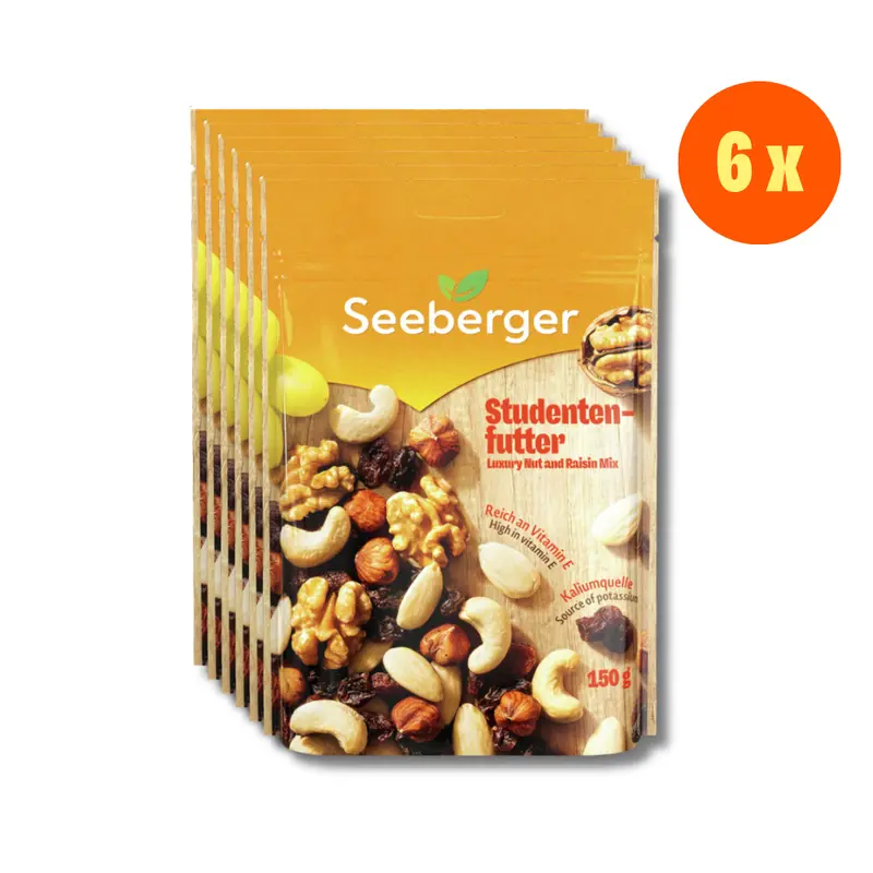 Seeberger Studentenfutter Multipack – 6 × 150 g, reich an Vitamin E, Kaliumquelle