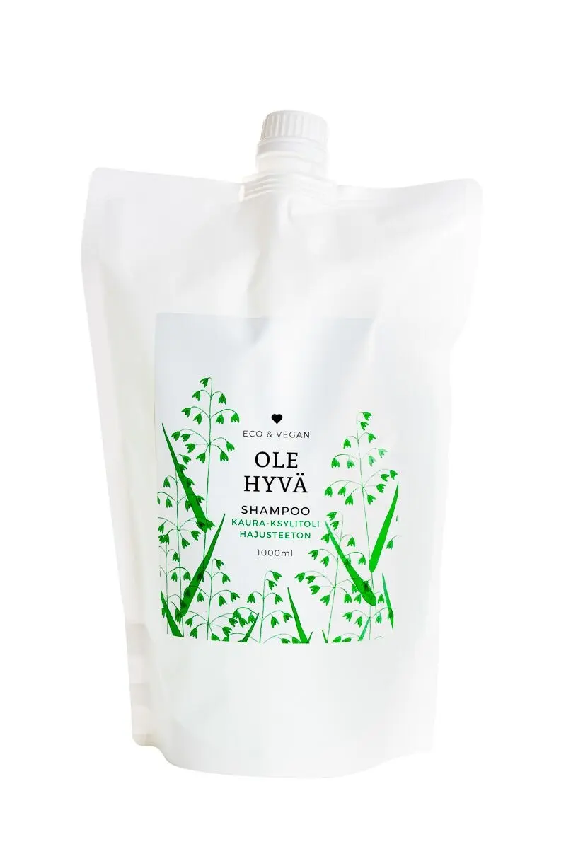 Shampoo, kaura-ksylitoli, hajusteeton, täyttöpussi, 1000 ml