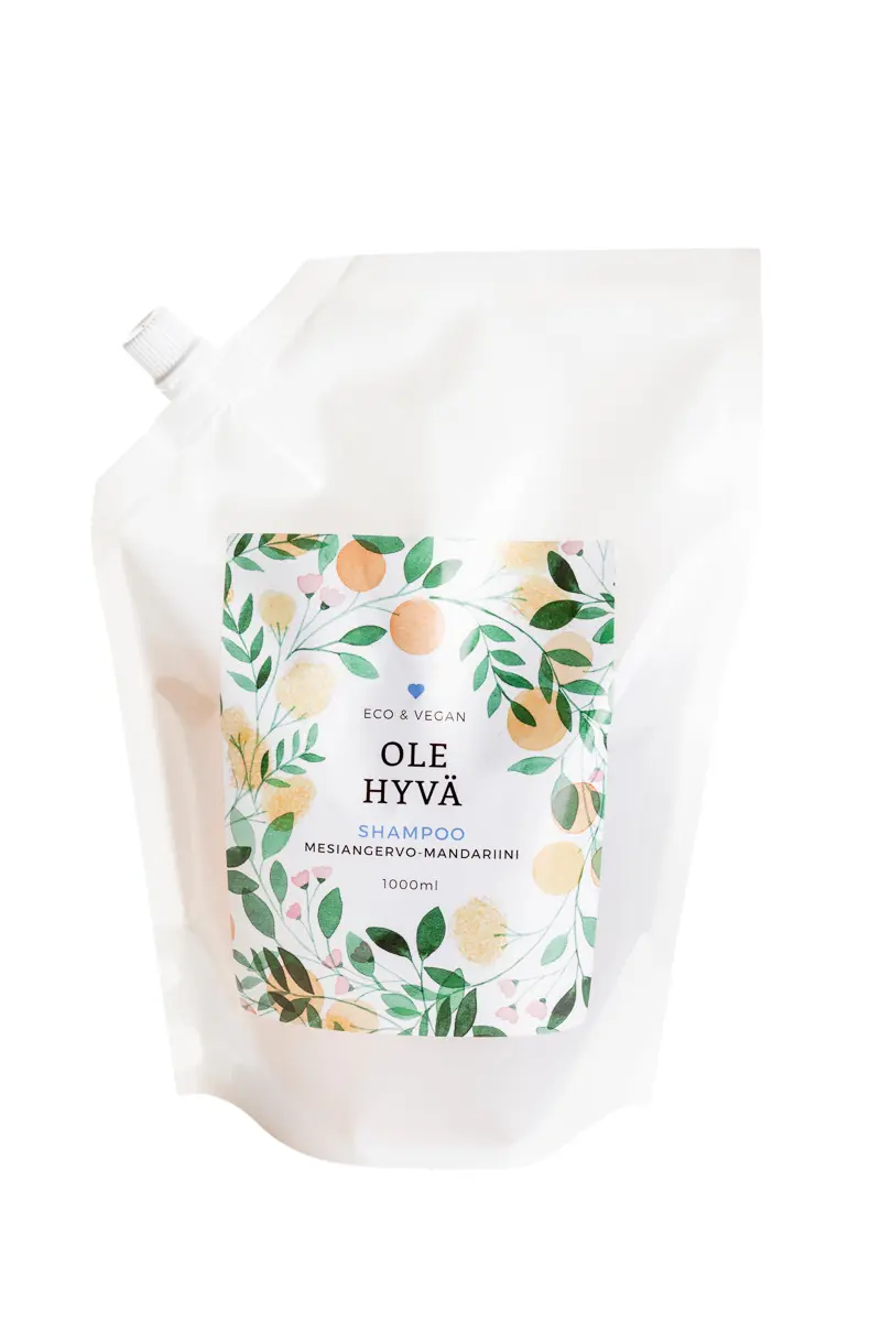 Shampoo, mesiangervo-mandariini, täyttöpussi, 1000 ml