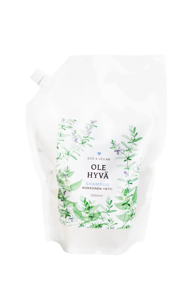 Shampoo, nokkonen-yrtti, täyttöpussi, 1000 ml