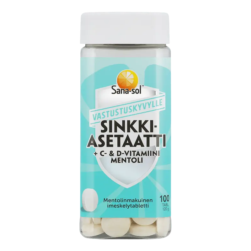 Sinkkiasetaatti + C- & D-vitamiini mentolinmakuinen imeskelytabletti