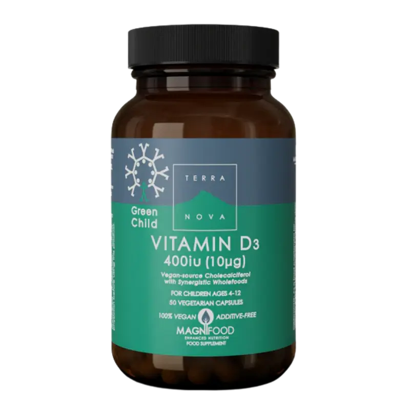 Terranova Green Child Vitamin D3 10 µg - D3-vitamiini lapsille 50 kaps.