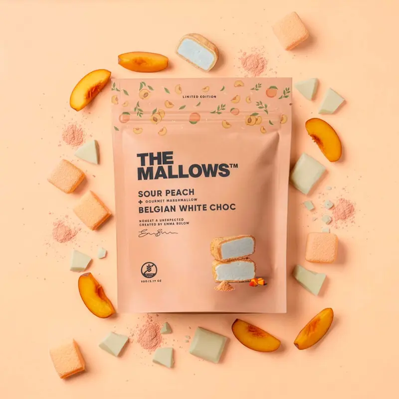 The Mallows hapan persikka ja belgialainen valkosuklaa 90g