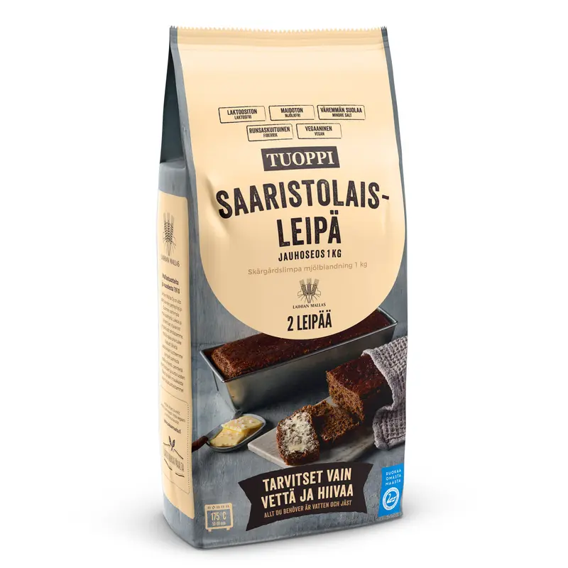 Tuoppi Saaristolaisleipä jauhoseos runsaskuituinen, vegaaninen 1 kg