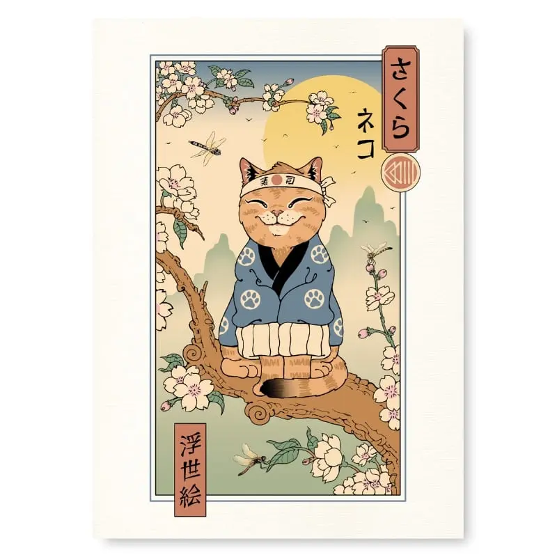 Ukiyo-e Neko Sakura Japanilainen juliste
