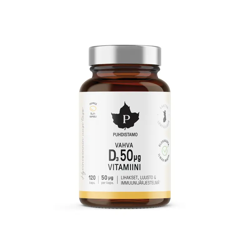 Vahva D-vitamiini 50µg D3 120 kaps, Puhdistamo