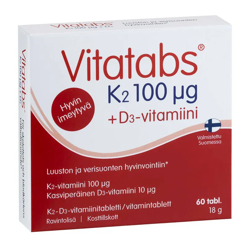 Vitatabs K2 100 µg + D3-vitamiini 60 tabl