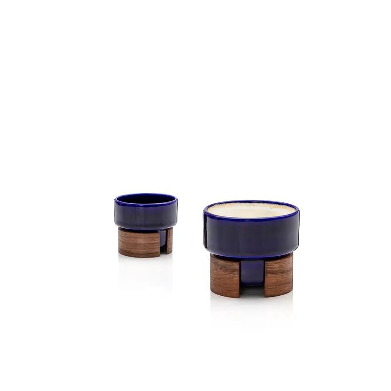 WARM Cappuccino Cup, 16 cl x 2pc, BLUE / WALNUT